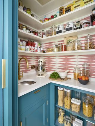 Larder with patterned wall tiles