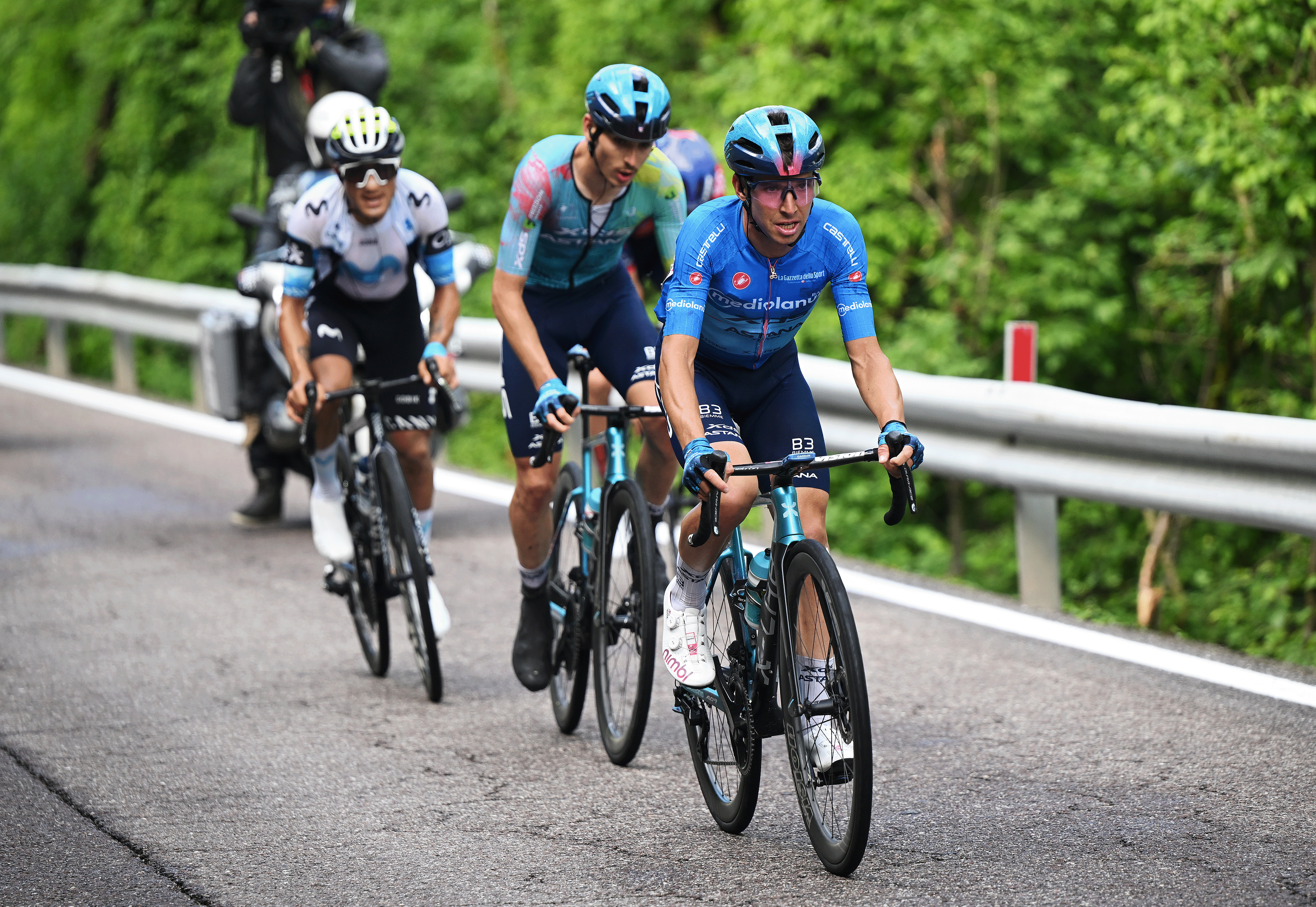 SAN VALENTINO, ITALY - MAY 27: Lorenzo Fortunato of Italy and Team XDS Astana competes in the chase group climbing to the Passo di San Valentino (1316m) during the 108th Giro d'Italia 2025, Stage 16 a 203km stage from Piazzola sul Brenta to San Valentino (Brentonico) 1316m / #UCIWT / on May 27, 2025 in San Valentino, Italy. (Photo by Dario Belingheri/Getty Images)