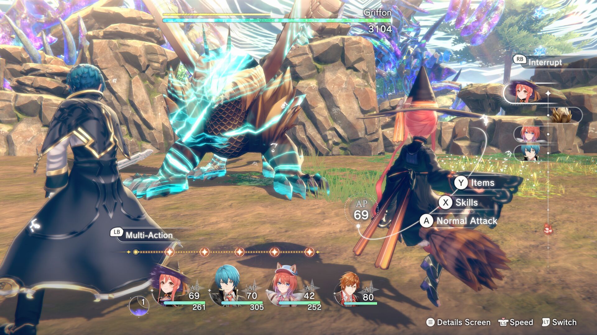 Raze and Wilbell target a large Griffon enemy in Atelier Resleriana: The Red Alchemist &amp;amp; The White Guardian
