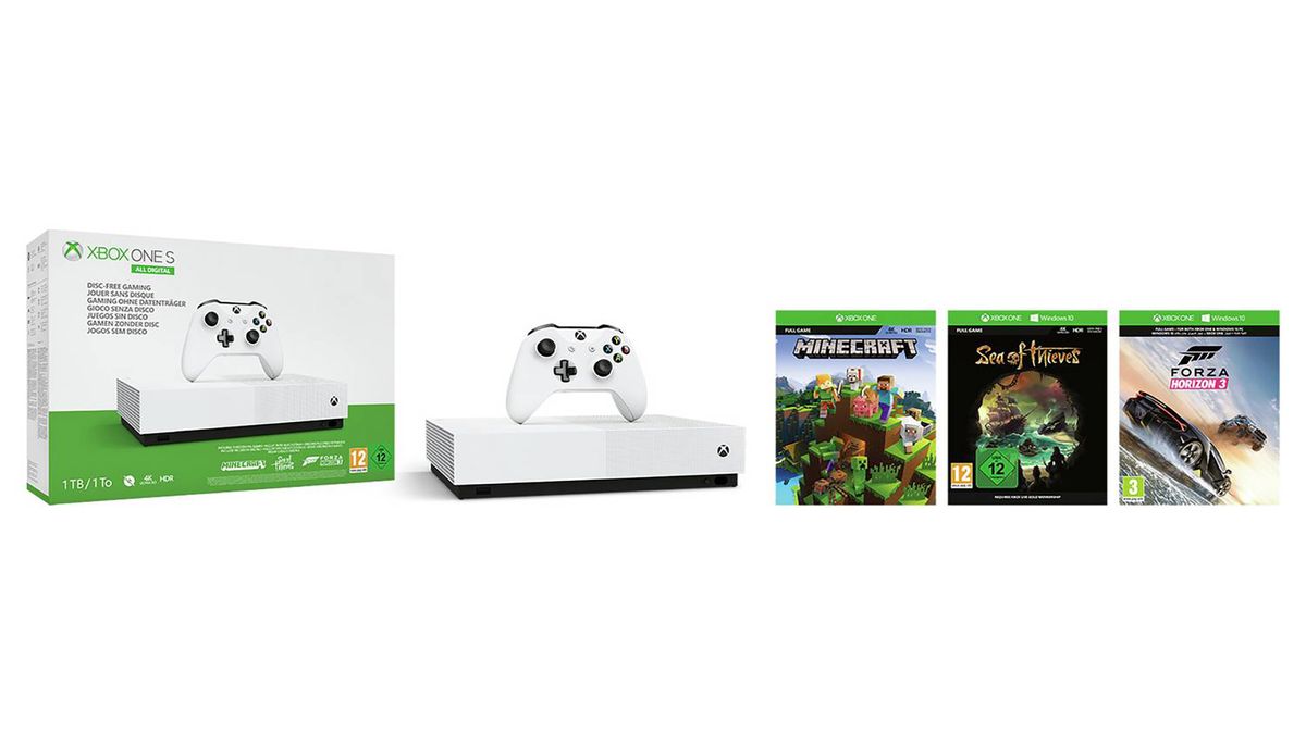 xbox one s all digital console minecraft & 2 game bundle