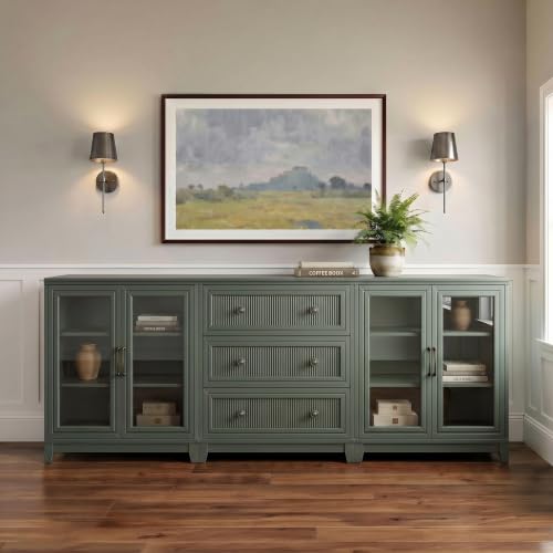 Martha Stewart Bedford 3-Piece Modular Fluted Cabinet Set, Fern Green