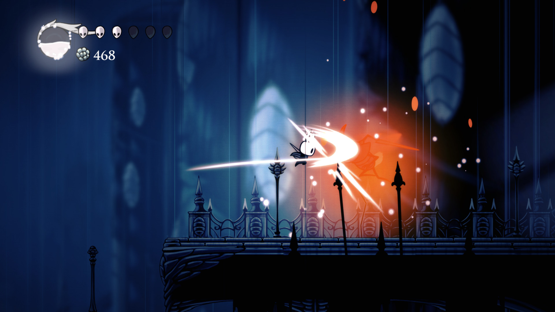 The knight attacks in midair, used in Edge Magazine&#039;s Hollow Knight Time Extend feature