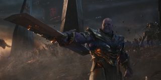 Thanos with the sword on the battlefield