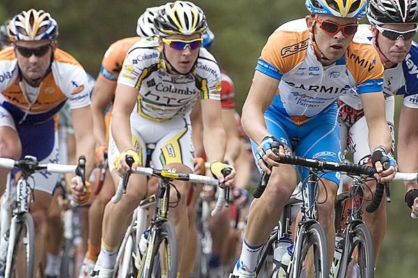 (l-r); Graeme Brown (Urban), Leigh Howard (Jayco/VIS), Jack Bobridge (SASI Team O'Grady) and Nic Sanderson (Jayco/VIS) in action early into the race. Bobridge and Howard wearing their respective new Pro-tour team kits for the first time in Australia.