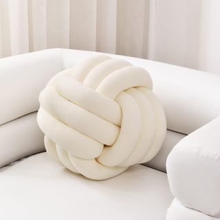 cream knot ball pillow