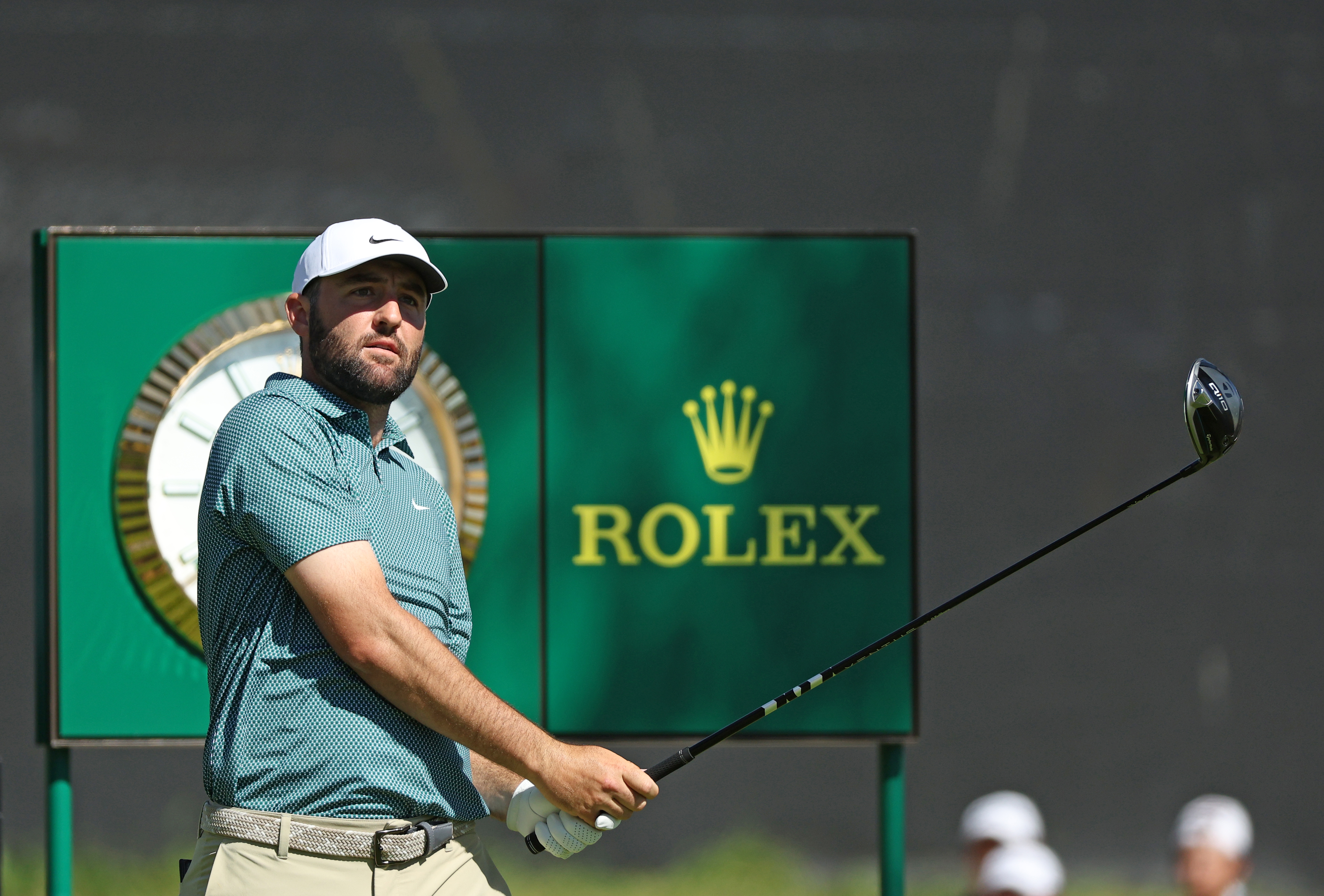 Scottie Scheffler hits a driver off the tee