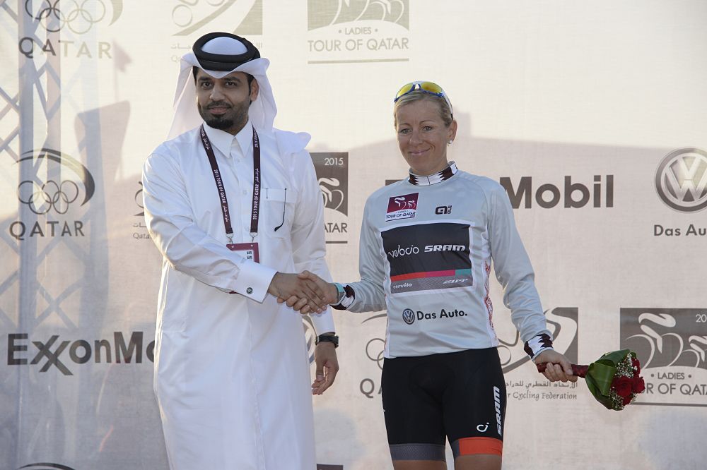 Trixi Worrack (Velocio-SRAM) leads the sprint classification at Ladies Tour of Qatar