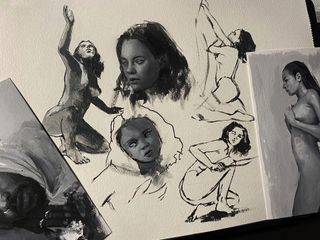 First impressions Adria Alvarado; paint sketches on canvas