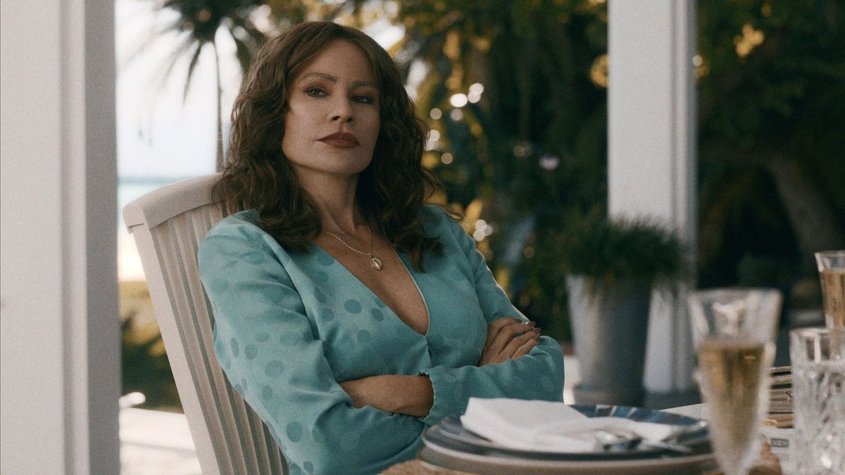 Sofia Vergara&#039;s Griselda sits with her arms folded in her self-titled Netflix crime series