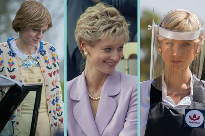 Emma Corrin as Diana in Season 4, Elizabeth Debecki as Diana in season 5 and season 6 of The Crown on Netflix
