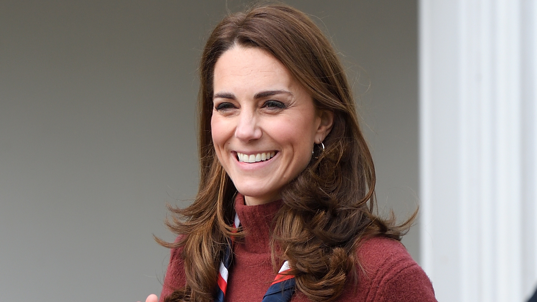Catherine, Princess of Wales smiles as she departs after visiting the Scouts’ headquarters at Gilwell Park