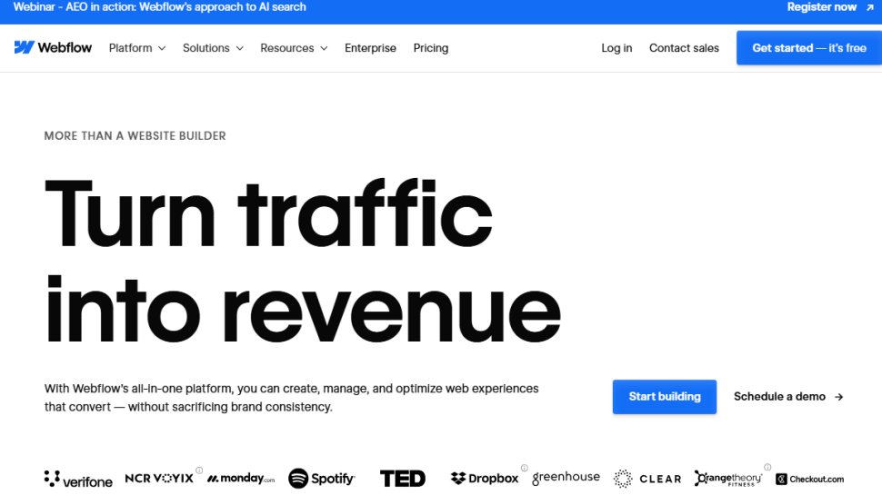 Website screenshot of Webflow (August, 2025)