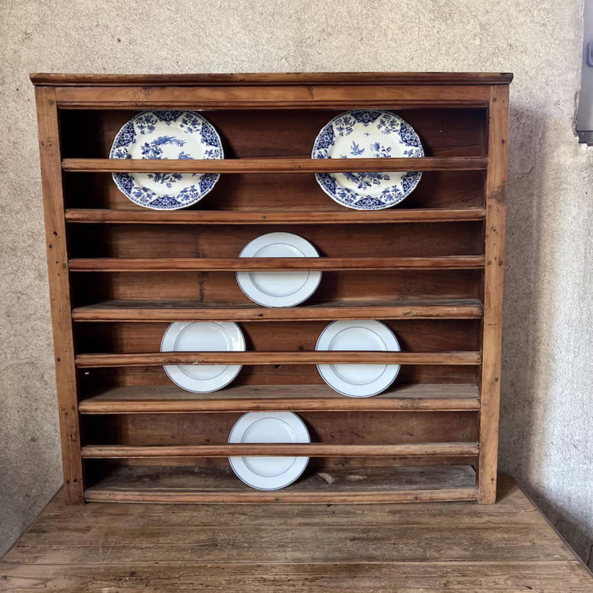 French Vintage Oak Plate Rack