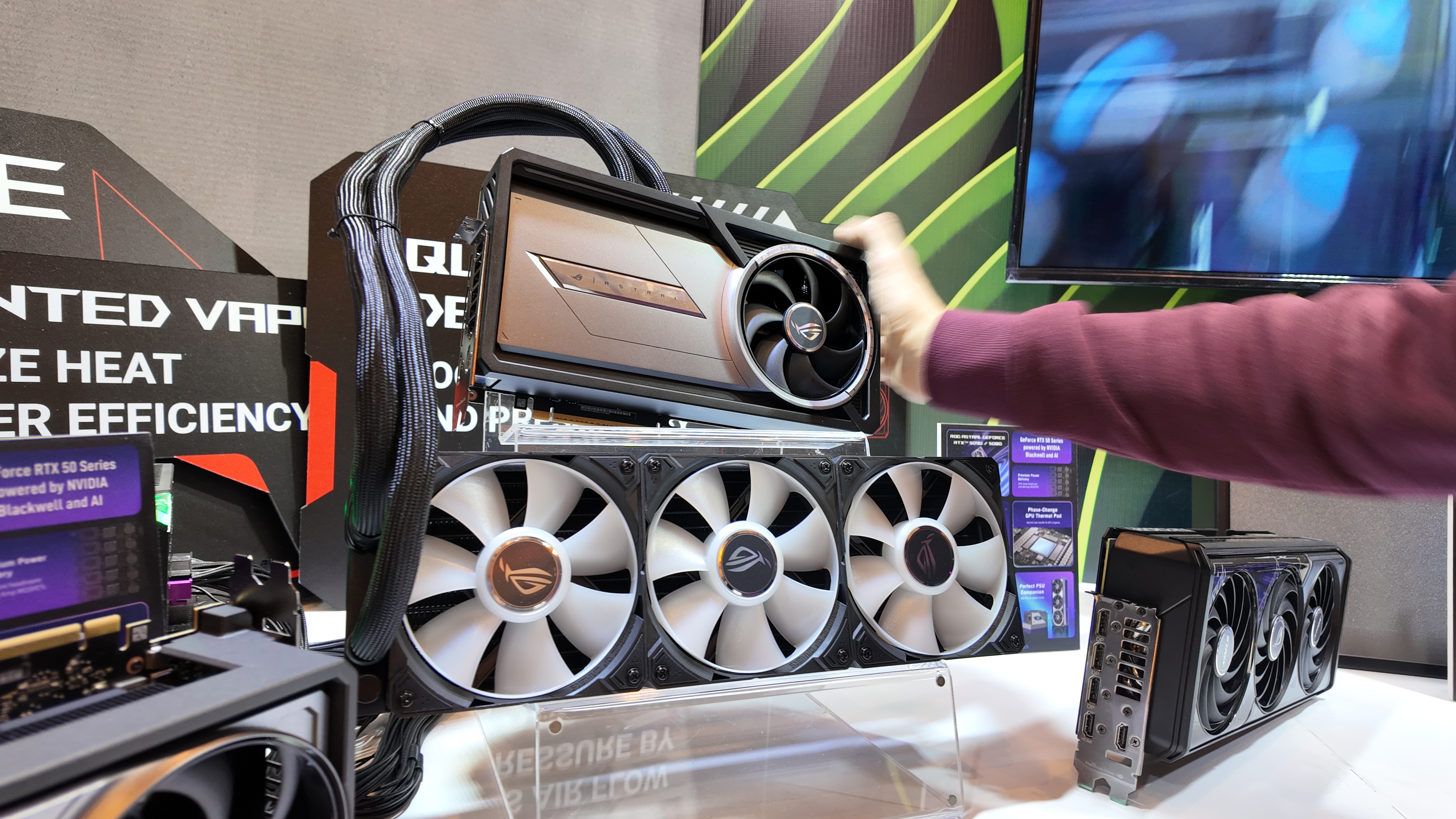 The ROG Astral LC GeForce RTX™ 5090 32GB GDDR7 OC Edition, on display at CES 2025.