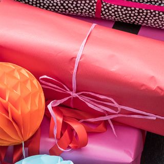 Christmas wrapping paper and ribbon