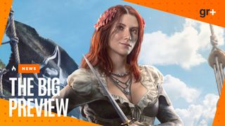 A cropped closeup of Anne Bonny in Assassin's Creed Black Flag Resynced, with the GamesRadar+ orange Big Preview frame