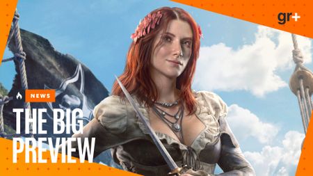 A cropped closeup of Anne Bonny in Assassin's Creed Black Flag Resynced, with the GamesRadar+ orange Big Preview frame