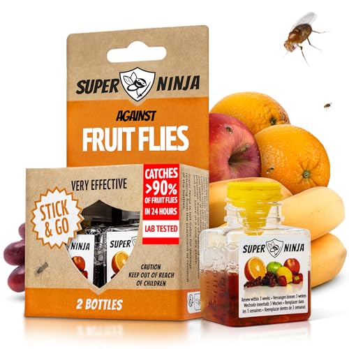 Super Ninja Fruit Fly Trap - 2 Pack, Highly Effective Fruit Fly Killer for Home & Kitchen, Up to 3 Weeks of Performance Per Bottle, Child & Pet Friendly