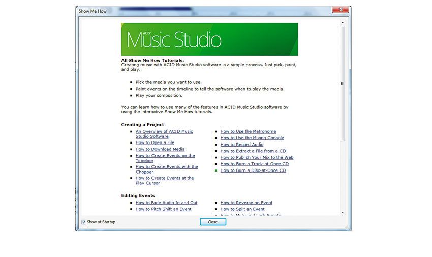 The interactive Show Me How tutorial is one of Acid Music Studio 10's best beginner-friendly features
