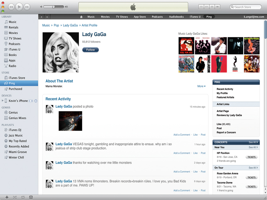 Lady GaGa&#039;s Ping profile on iTunes 10