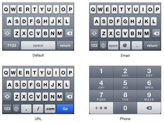 A sample of the various keyboards available on iOS