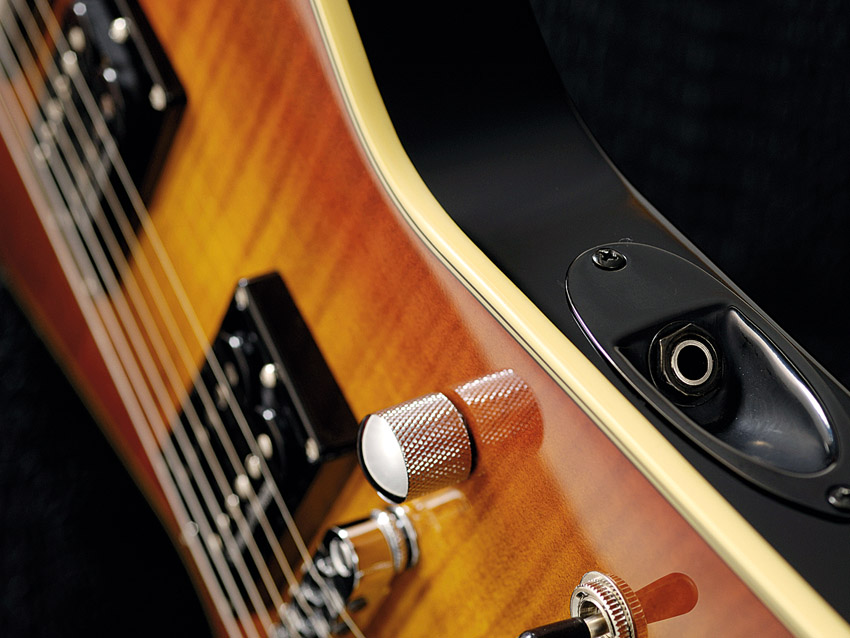 The jack socket's location prevents things getting in the way when you're playing sitting down.