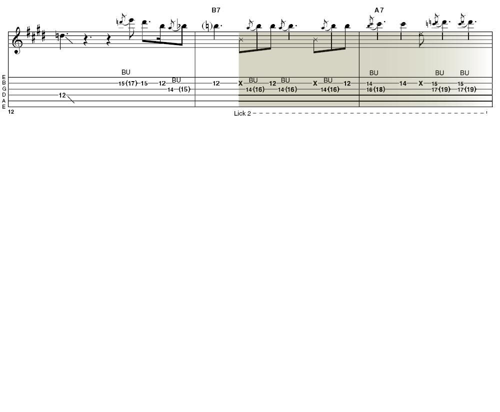 Lick 2: Jimi loved the power that he gained from this move - you'll hear it in many of his songs, including All Along The Watchtower. Simply bend the third string by a tone, until it makes the same note as that on the second string two frets down: hit both strings together for a wonderfully thick sound. Don't worry too much about tuning: attitude is your best mate here!
