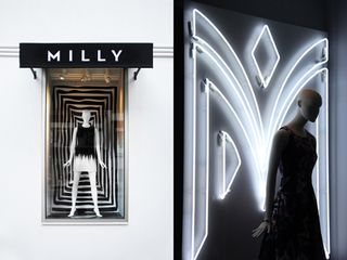 Window displays at the Milly boutique in New York - Jen designed the label's new identity