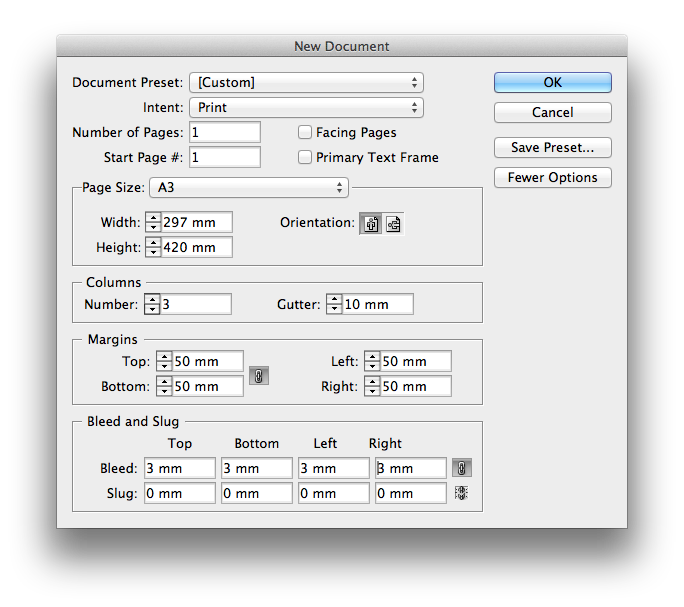 Create a new document in InDesign