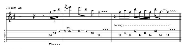 I'm coming over all nostalgic as I present to you my first sweep-picked lick. It still sounds great after all these years, although I've got a dim recollection that I used to play it at least a couple of times in every single solo, much to everyone else's disgust! This lick morphs from Blackmore to Clapton. You may find that alternate picking is the way to go for the final bar.