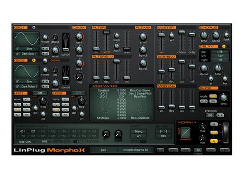 The Morph panel in the lower right controls the synth's primary feature, allowing users to morph between two presets.