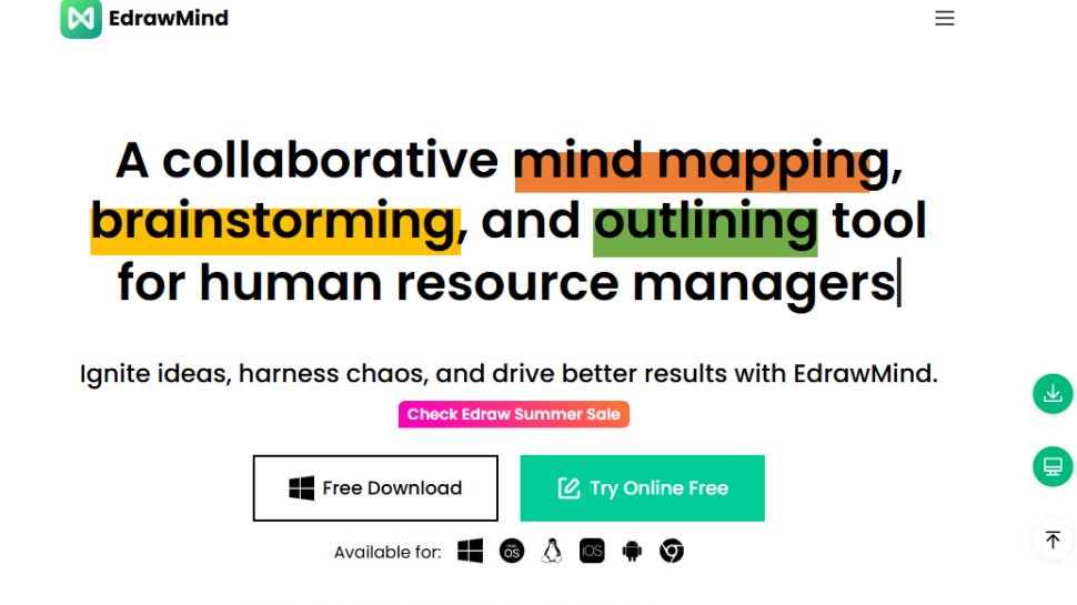 Website screenshot of EdrawMind (July, 2025)