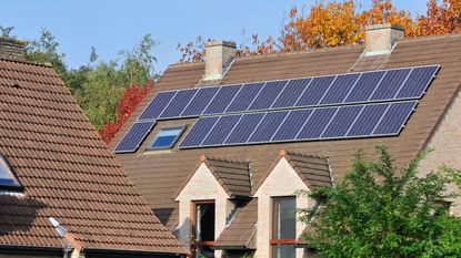 Photovoltaic solar panels on roof of house