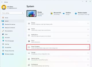 Power and battery settings