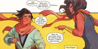 Ms. Marvel and Red Dagger meet accidentally... again