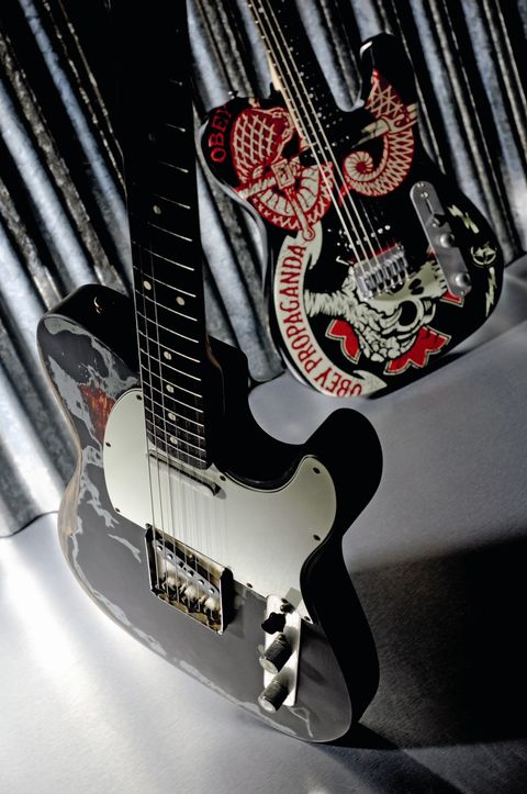 The Fender Joe Strummer Tele (front) and the Squier Obey Tele (rear)