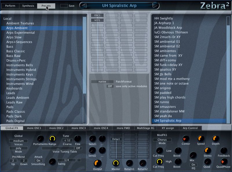 Zebra 2 has a superb selection of presets