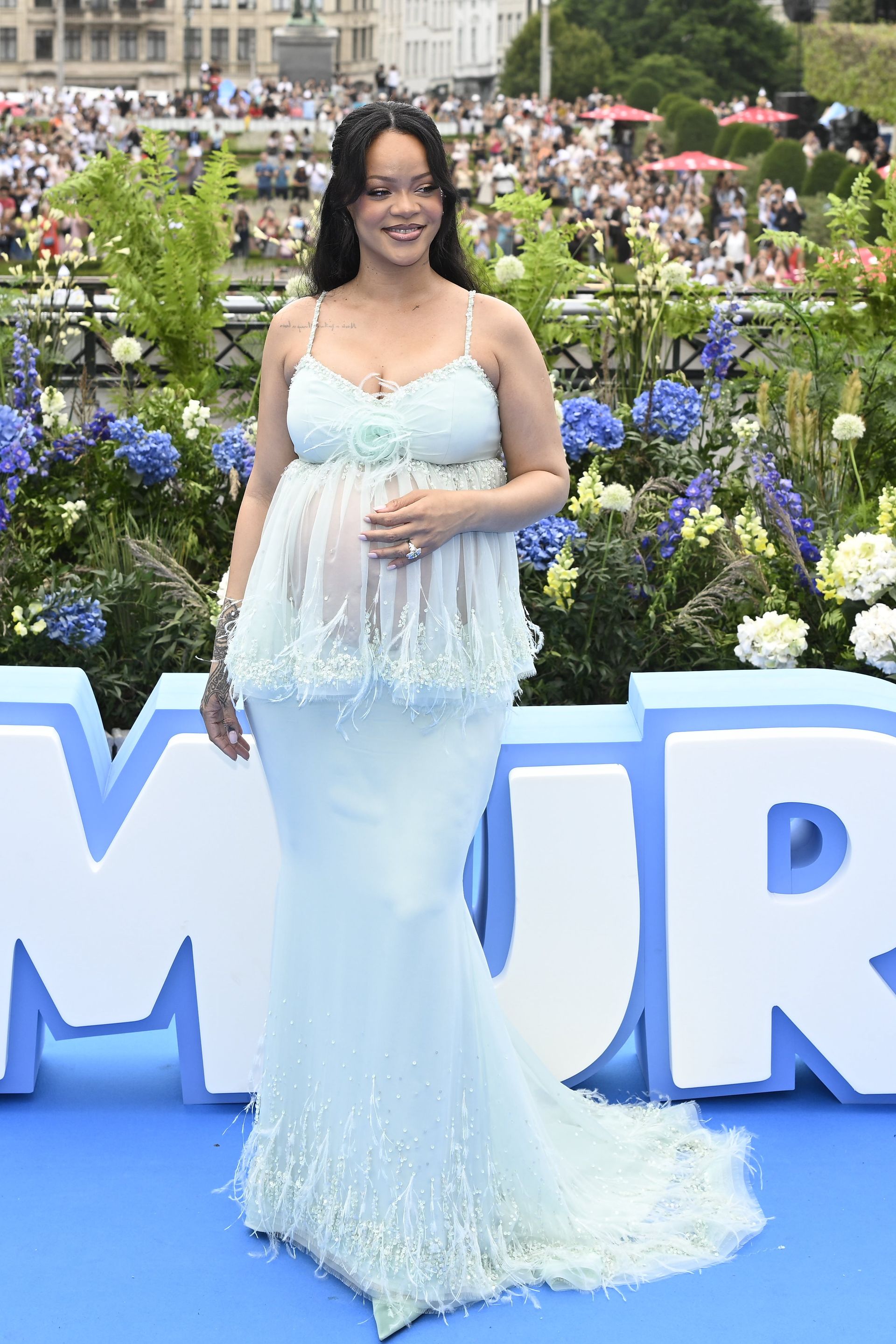Rihanna pictured at the red carpet during the global premiere of the movie Smurfs on June 28, 2025 in Brussels, Belgium, 28/06/2025