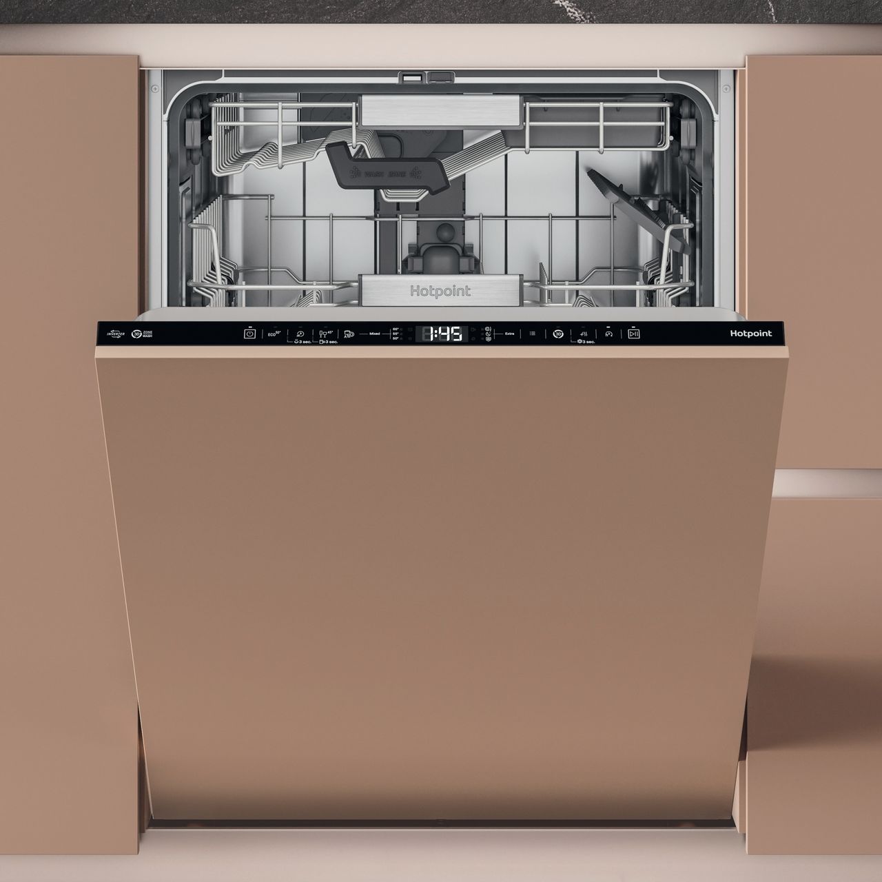 Hotpoint Hydroforce H8iht59lsuk Fully Integrated Full Size Dishwasher - Black Control Panel With Sliding Door Hinge Kit - B Rated