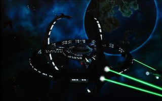 Fast-forward almost a century, as space station Deep Space Nine is under attack by Romulans, who hold a pan-galactic patent on the color green. Klingons have come to your station's rescue, but a squadron of Federation ships is still minutes away.