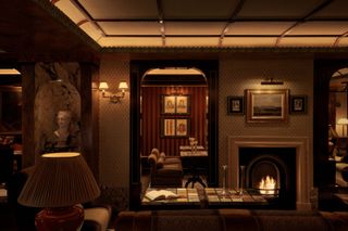 The Arts Club London interior with fireplace