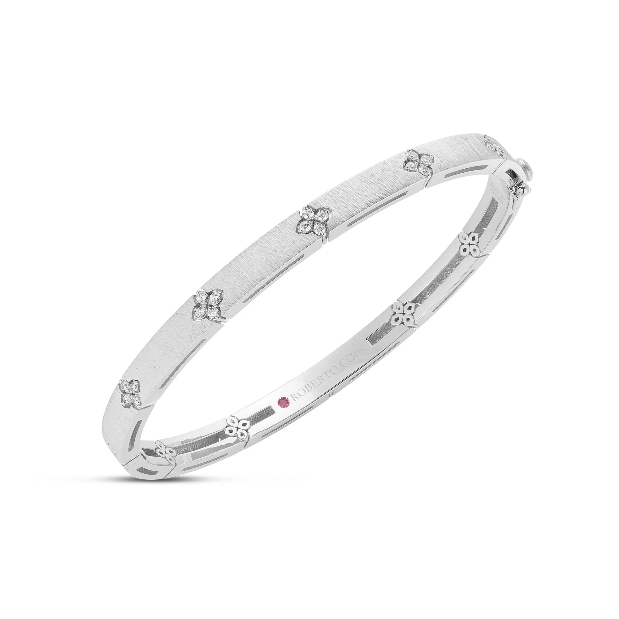 Roberto Coin, LOVE IN VERONA NARROW WIDTH DIAMOND ACCENT AND SATIN FINISH BANGLE