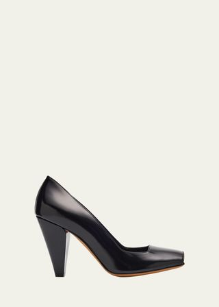 Cedar Leather Square-Toe Pumps