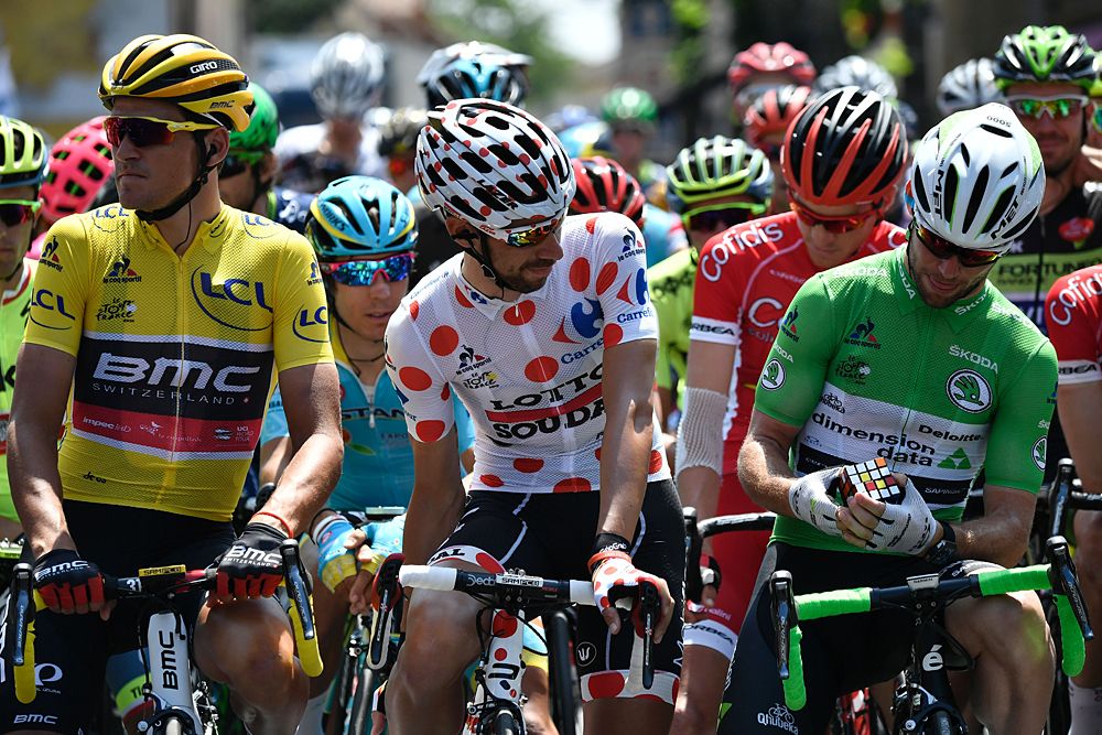 The jersey holders at the start of stage 7