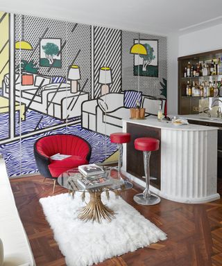 Pop-art style mural in a contemporary kitchen