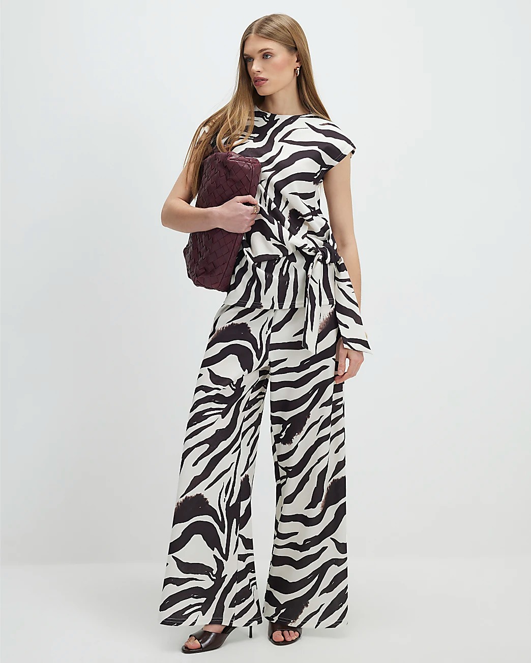 White Zebra Print Wide Leg Trousers