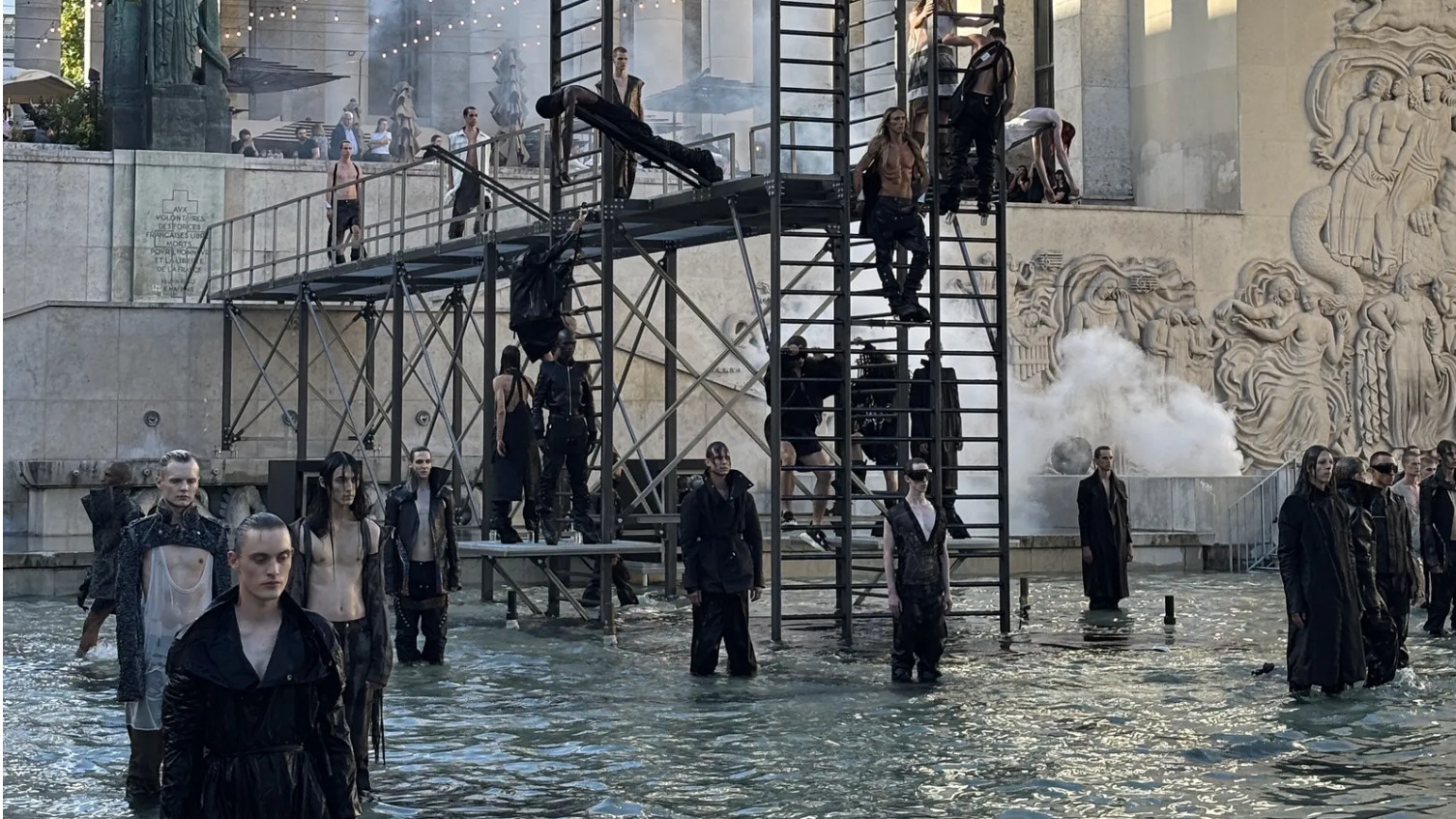Models in water at Rick Owens’ Temple of Love