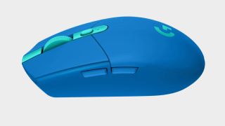 A blue Logitech G305 Lightspeed gaming mouse