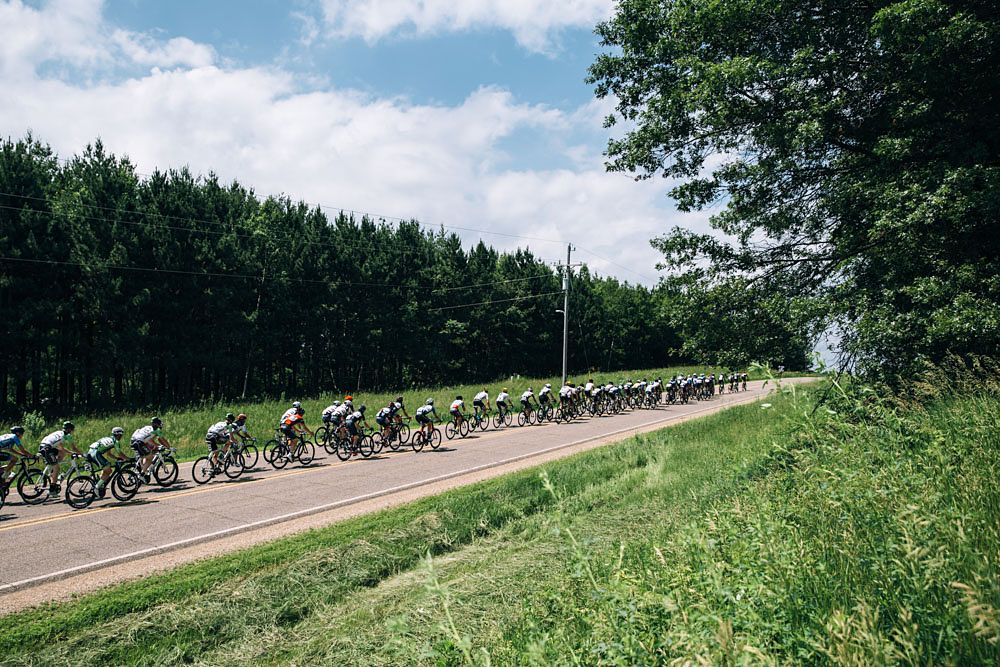 The peloton was single file