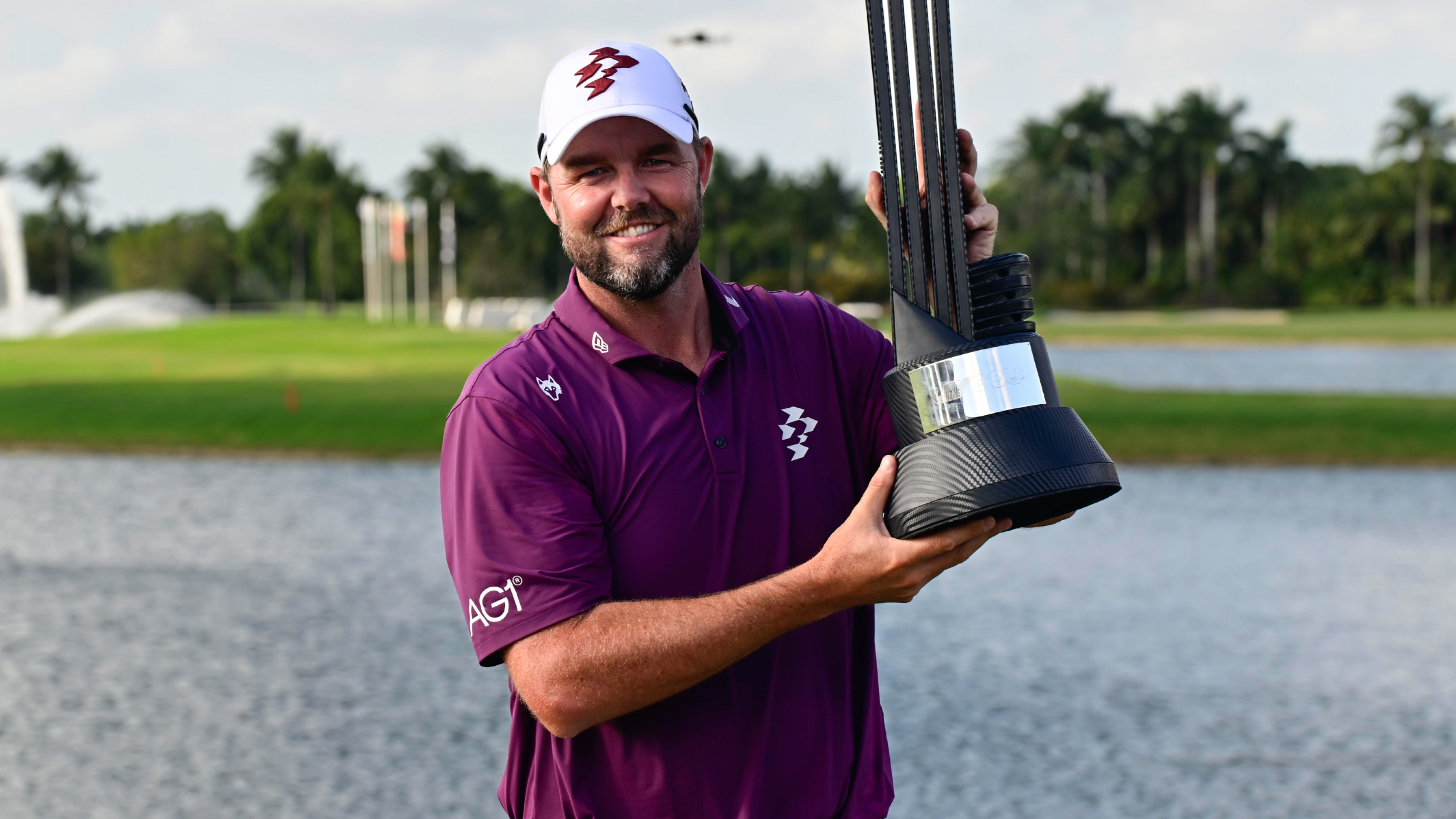Marc Leishman with the LIV Golf Miami trophy